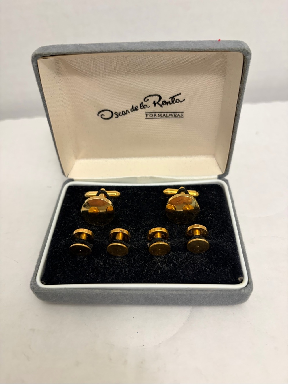 Vintage Oscar de la Renta Gold Cufflinks & Tuxedo Studs Set with Box